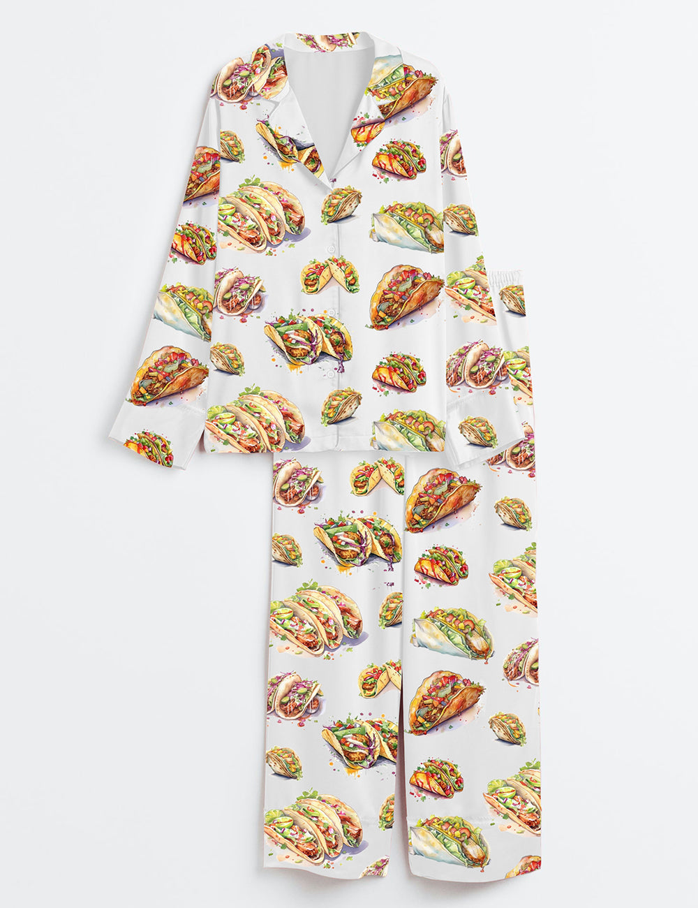 Women’s Tacos Mexican Foods Long Sleeve Satin Pajama Set