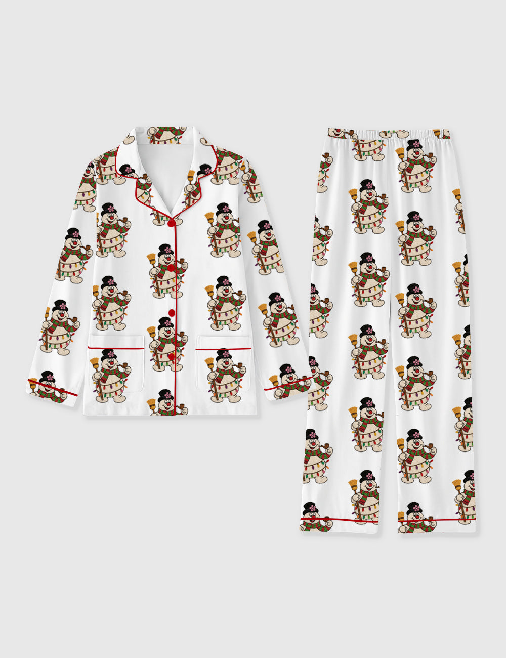 Women's Snowman Christmas Merry Christmas Movies Long Sleeve Pocket Cotton Pajama Set