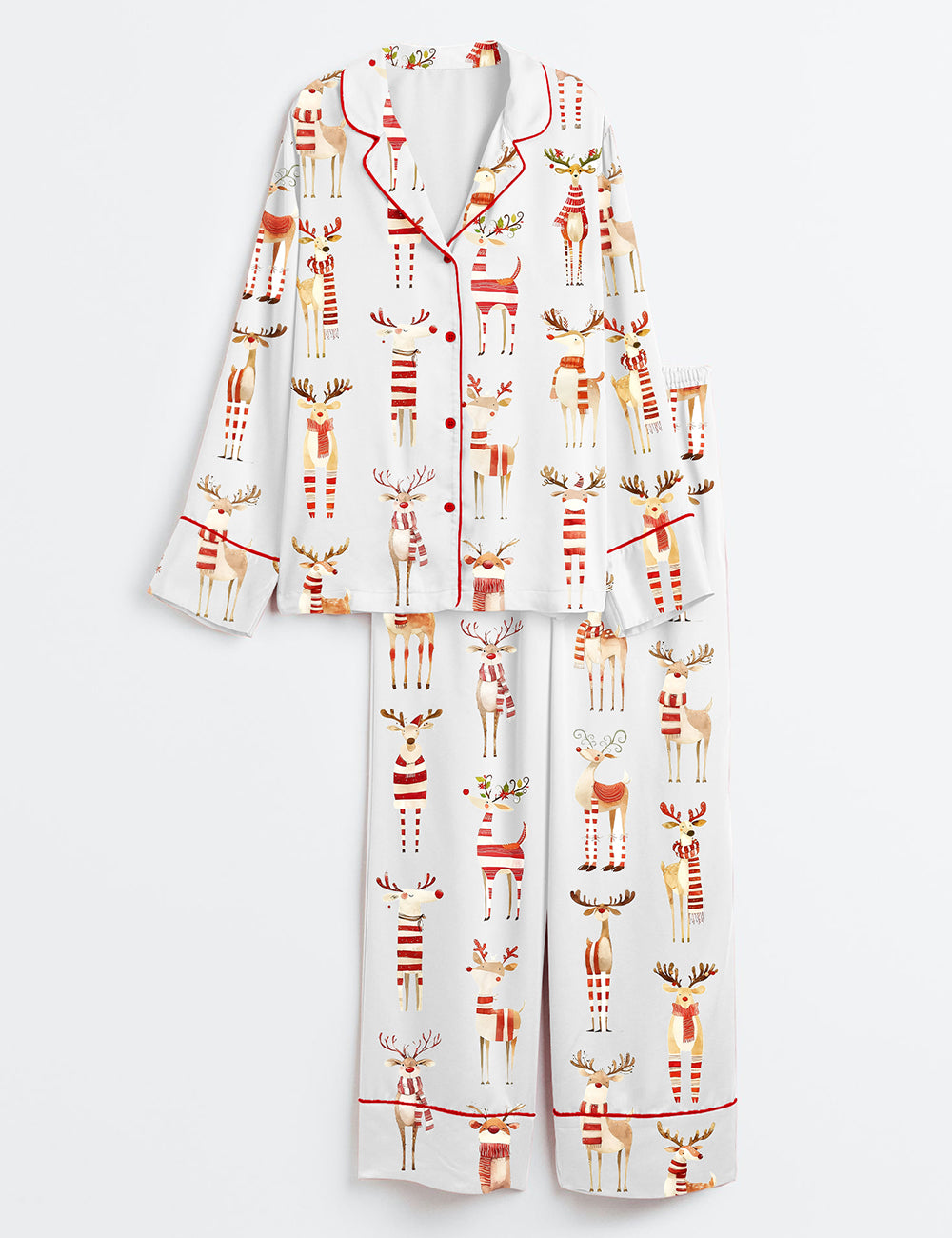 Women’s Watercolor Reindeer Funny Christmas Animal Long Sleeve Satin Pajama Set