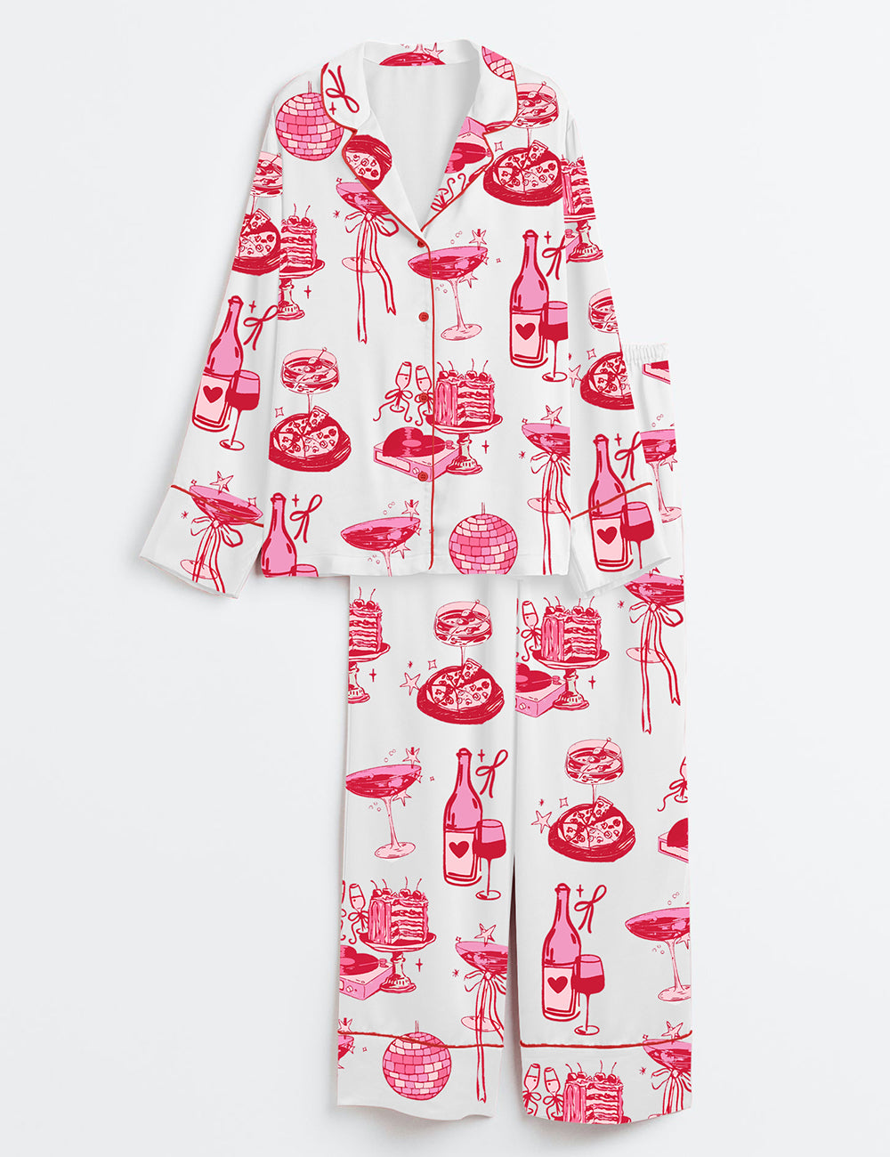 Women’s Homebody Cocktail Girl Social Club Retro Disco Ball Margarita Print Long Sleeve Satin Pajama Set
