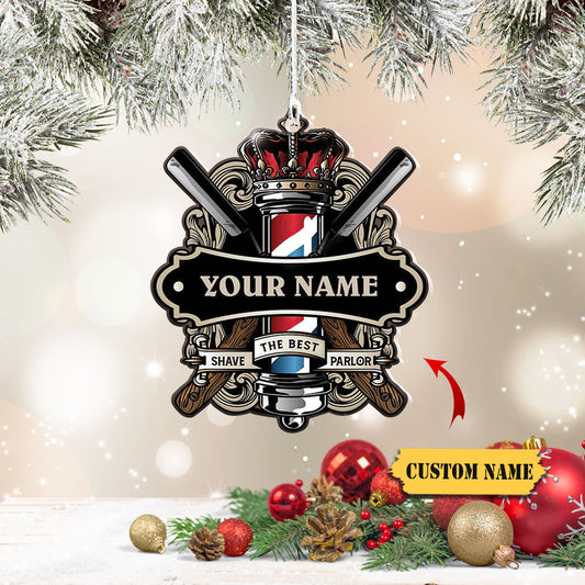 Barber Logo Custom Shaped Ornament, Christmas Gift For Barber, Barber Shop Ornament, Ornament Decoration, Ornament Christmas