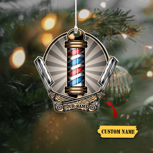 Barber Logo Custom Shaped Ornament, Christmas Gift For Barber, Barber Shop Ornament_Style 3_Pack 1 1 2, Ornament Decoration, Ornament Christmas