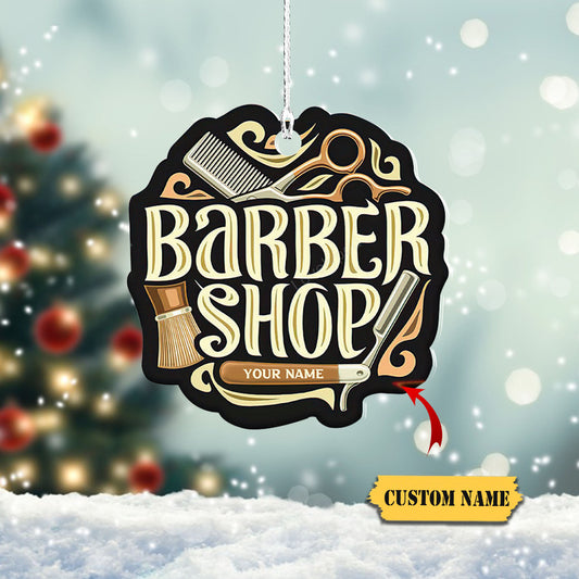 Barber Logo Custom Shaped Ornament, Christmas Gift For Barber, Barber Shop Ornament_Style 4_Pack 1 1, Ornament Decoration, Ornament Christmas