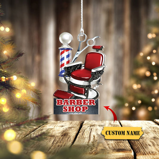 Barber Logo Custom Shaped Ornament, Christmas Gift For Barber, Barber Shop Ornament_Style 5_Pack 1 1, Ornament Decoration, Ornament Christmas