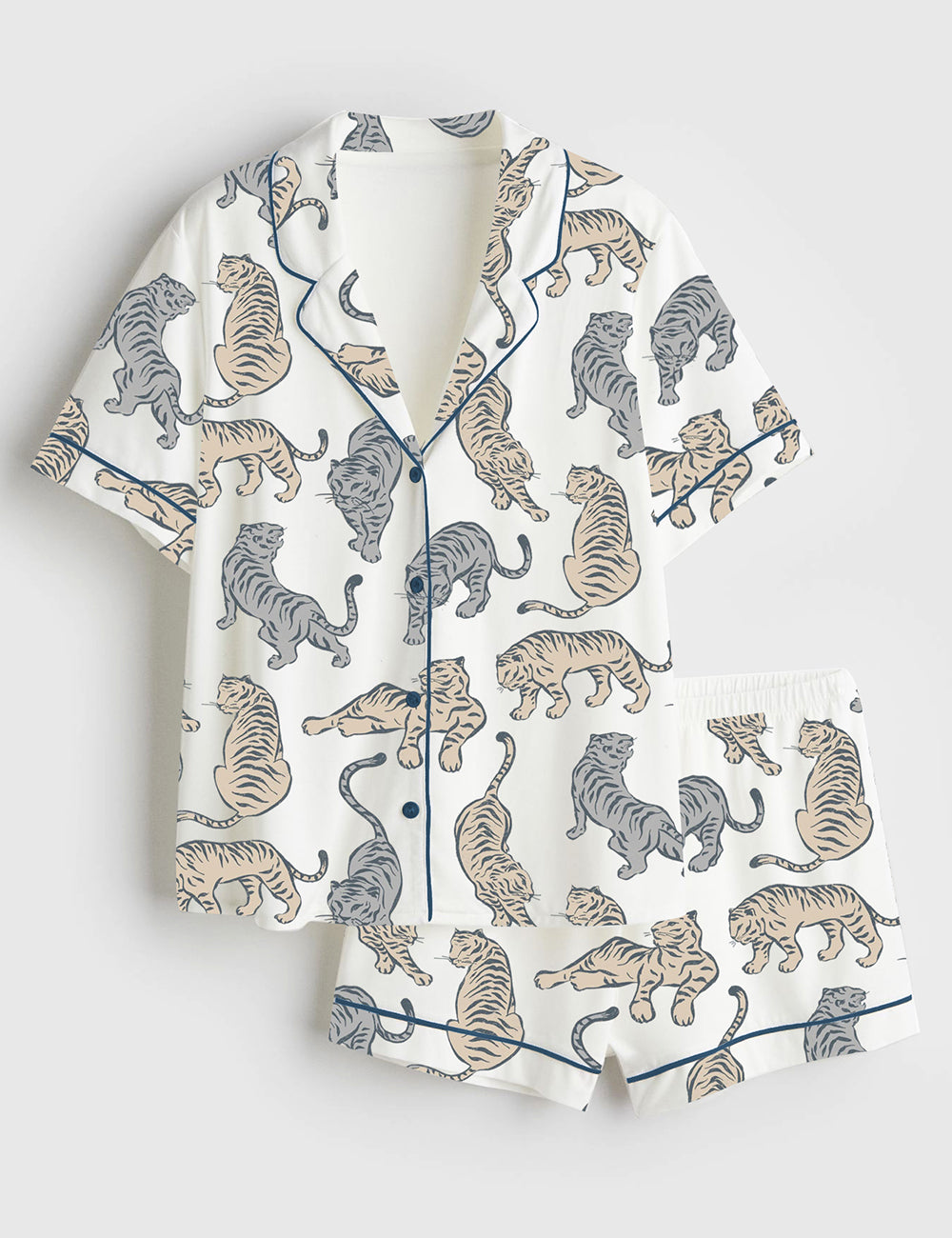 Women's Wild Animal Tiger Short Sleeve Satin Pajama Set