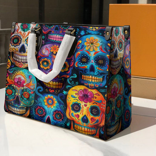 Leather Bag Colorful Sugar Skull