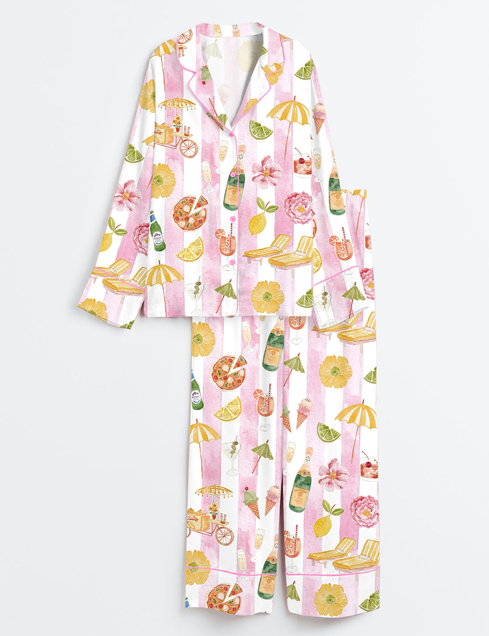 Women’s Italian Pool Party Long Sleeve Satin Pajama Set