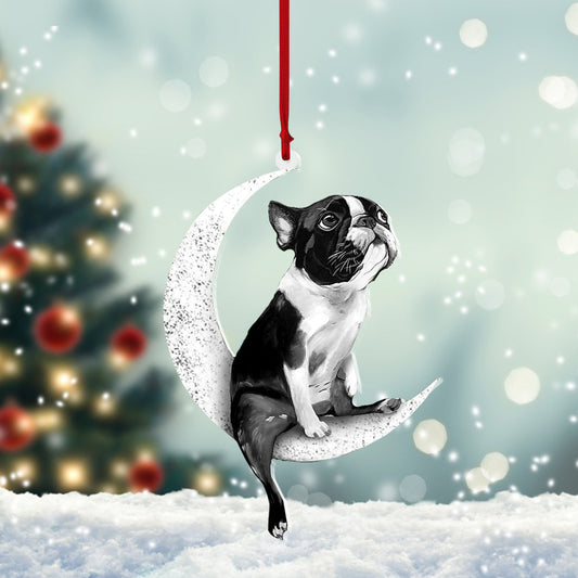 Boston Terrier-Sit On The Moon-Two Sided Christmas Plastic Hanging Ornament, Ornament Decoration, Ornament Christmas - TeeZworldVN