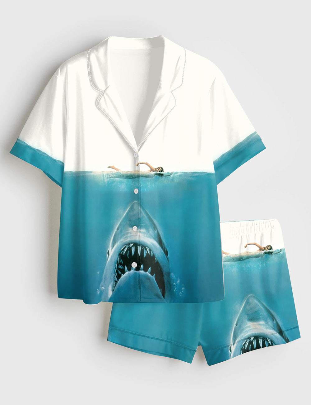 Women’s Shark Movie Sea Travel Short Sleeve Satin Pajama Set