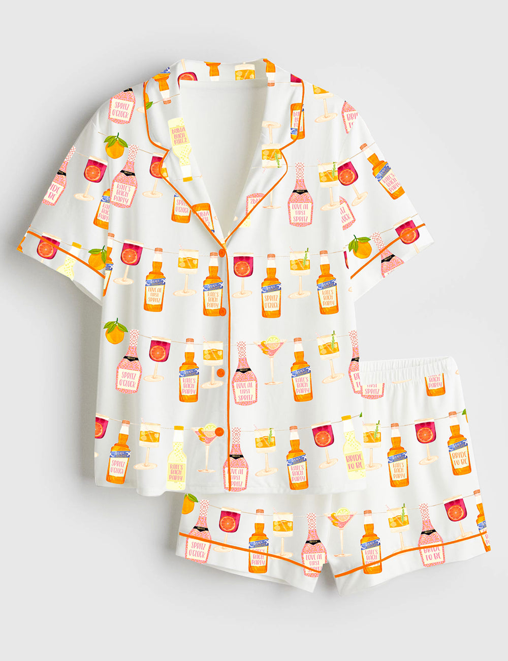 Women’s Aperol Spritz Themed Party Short Sleeve Satin Pajama Set