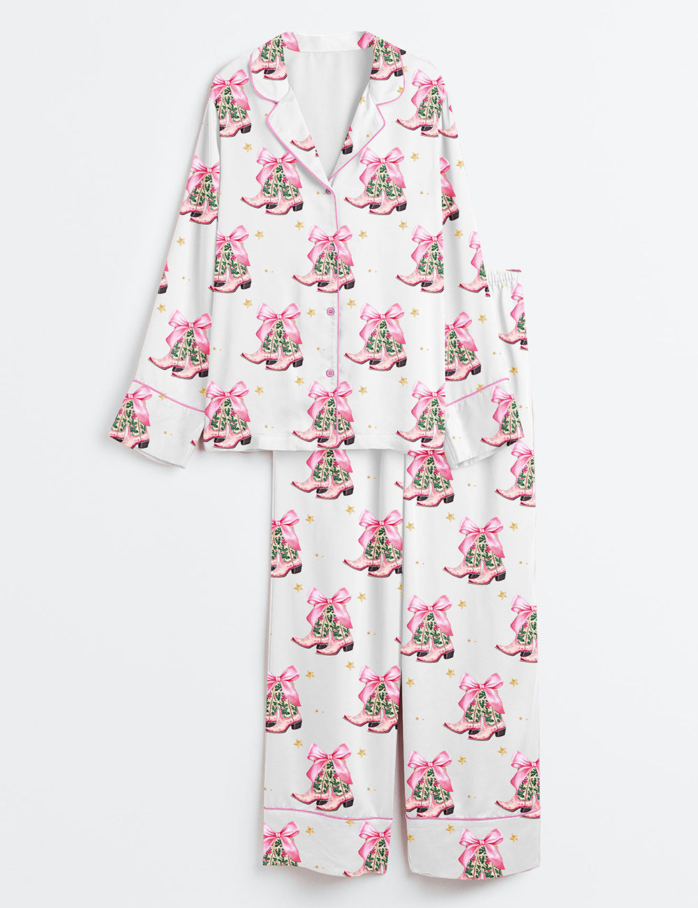 Women’s Coquette Christmas Cowgirl Long Sleeve Satin Pajama Set