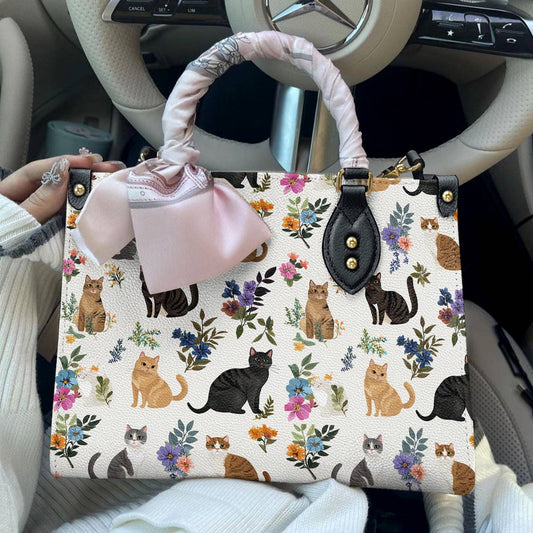 Leather Bag Cute Floral Cats