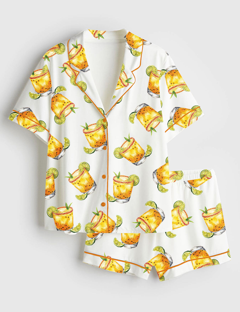 Women’s Watercolor Passion Fruit Margarita Alcohol Drink Short Sleeve Satin Pajama Set
