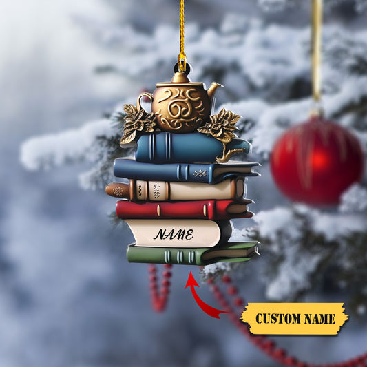 Christmas Tree bookshelf, Personalized Christmas 2D Flat Ornaments, Custom Bookshelf Ornament, Book Lovers Gifts, Book Christmas Ornament, Ornament Decoration, Ornament For Gift, Ornament Christmas