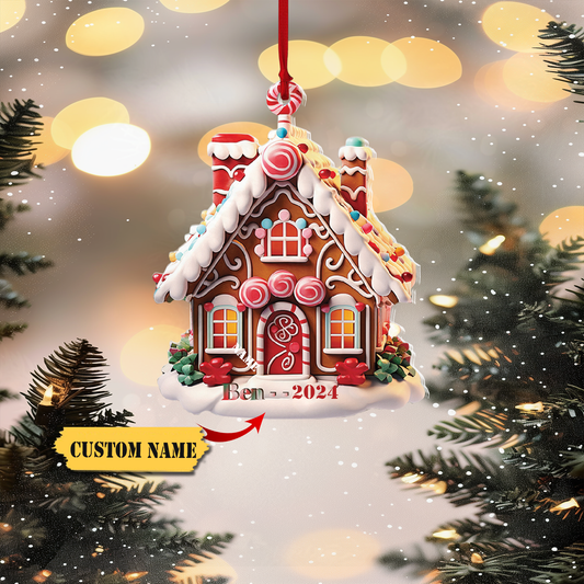 Custom Christmas Ornament Gingerbread House Ornaments Christmas Tree Ornament Gingerbread Hanging Ornaments, Flat 2D, Ornament Decoration, Ornament For Gift, Ornament Christmas