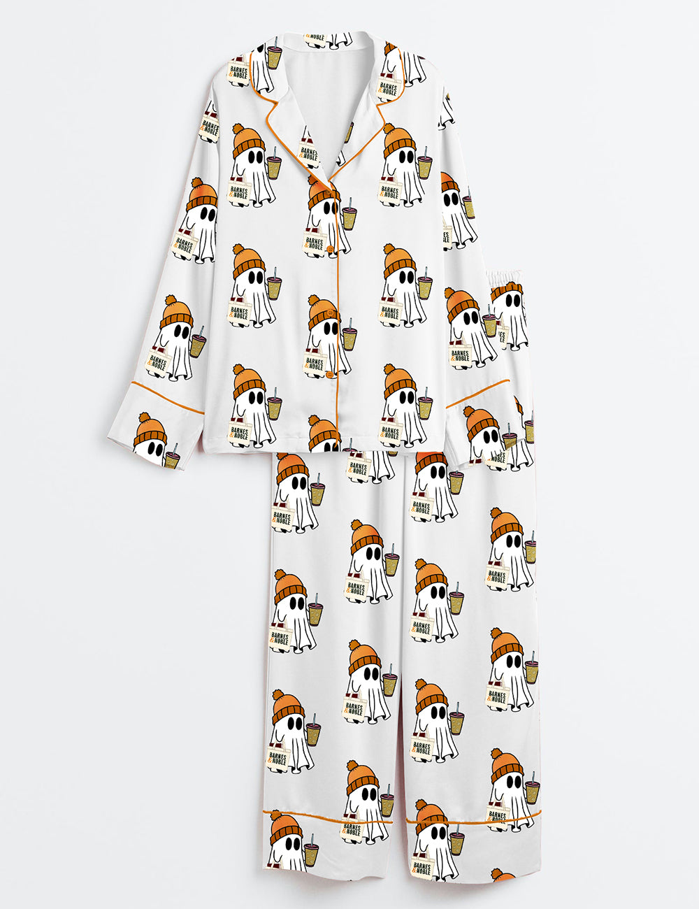 Women’s Halloween Bookish Ghost Long Sleeve Satin Pajama Set