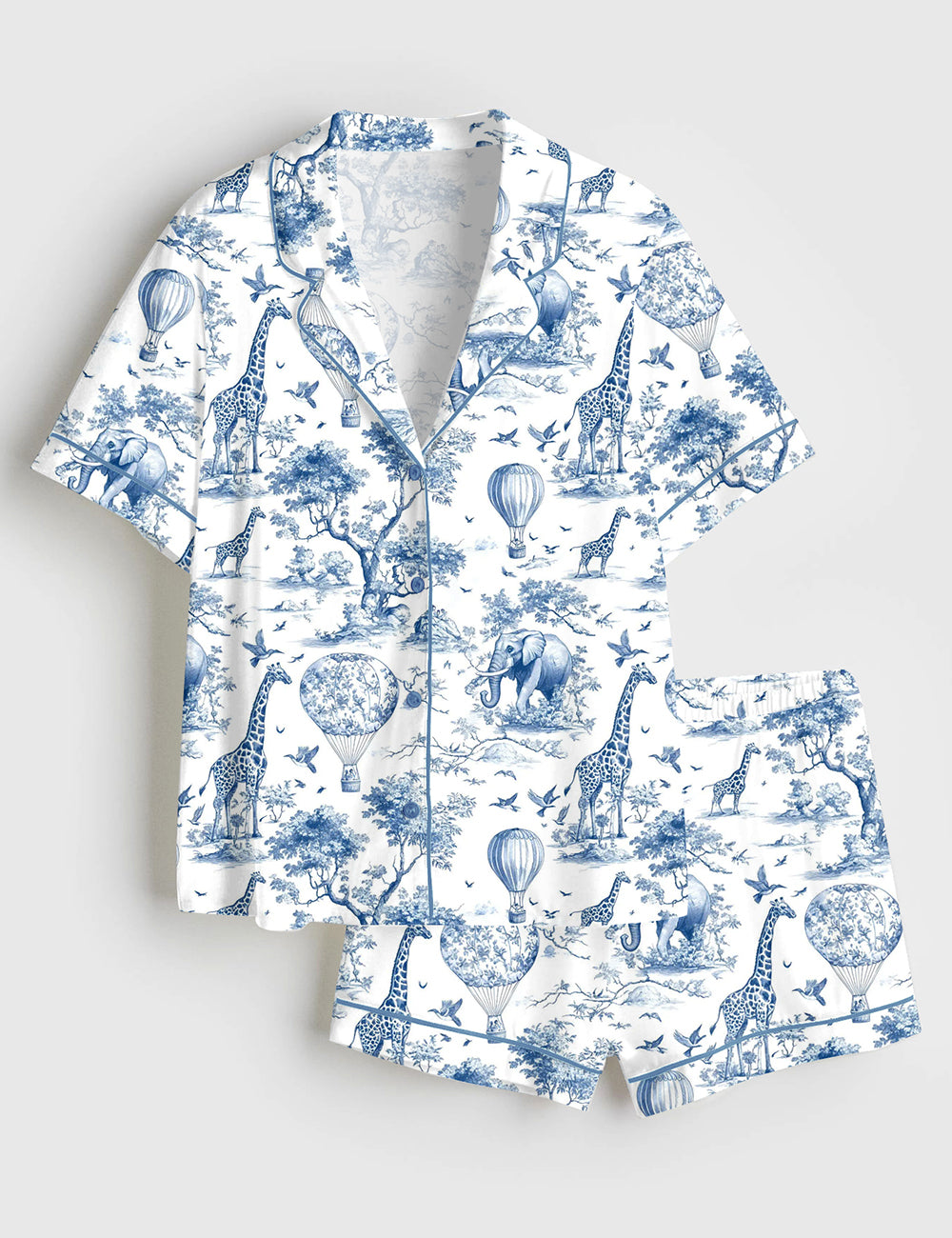 Giraffe Elephant Short Sleeve Satin Pajama Set