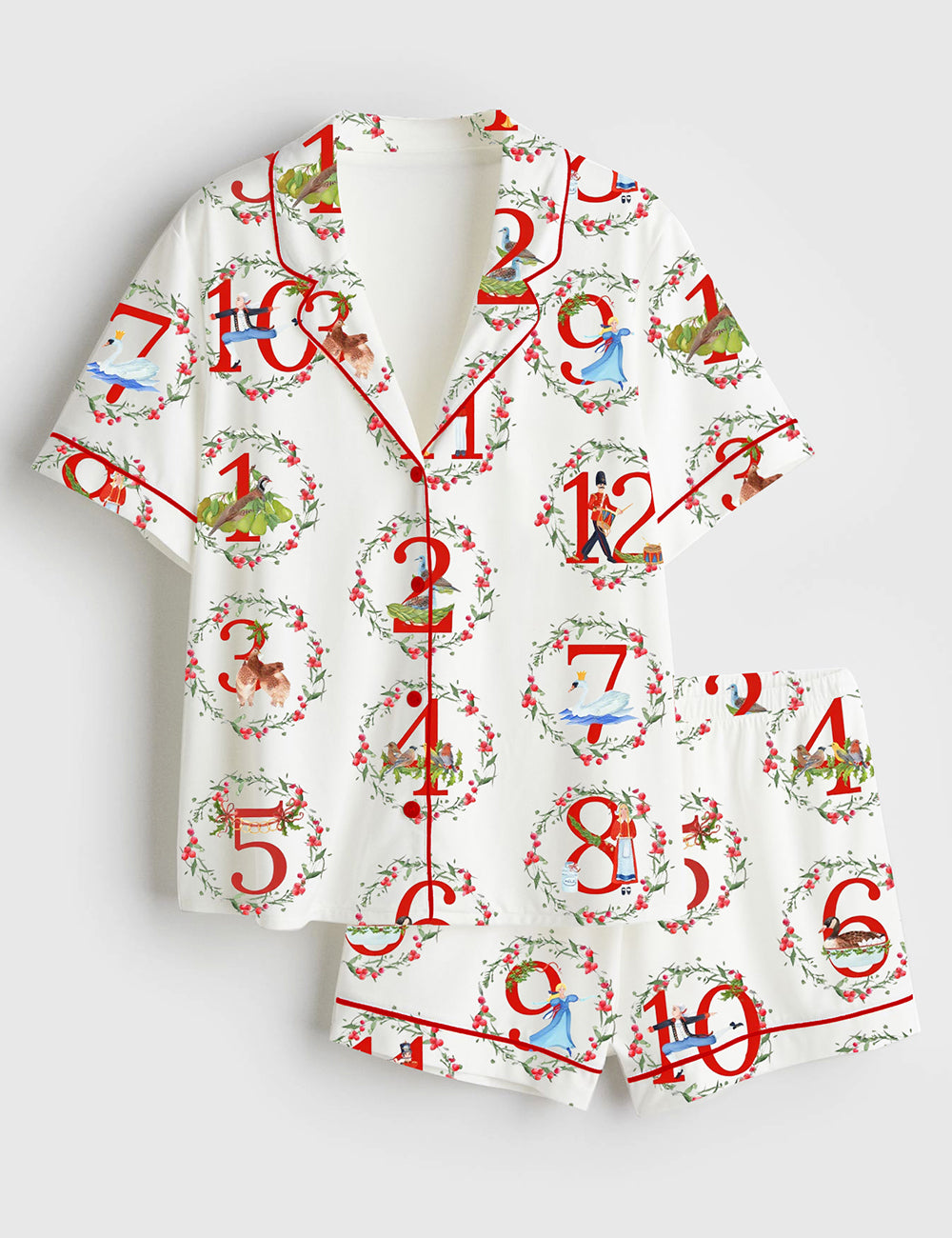 Women’s Twelve Days Of Christmas Short Sleeve Satin Pajama Set