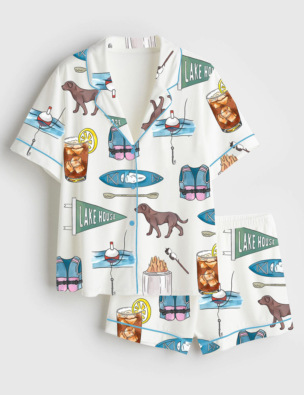 Women’s Lake House Icons Short Sleeve Satin Pajama Set