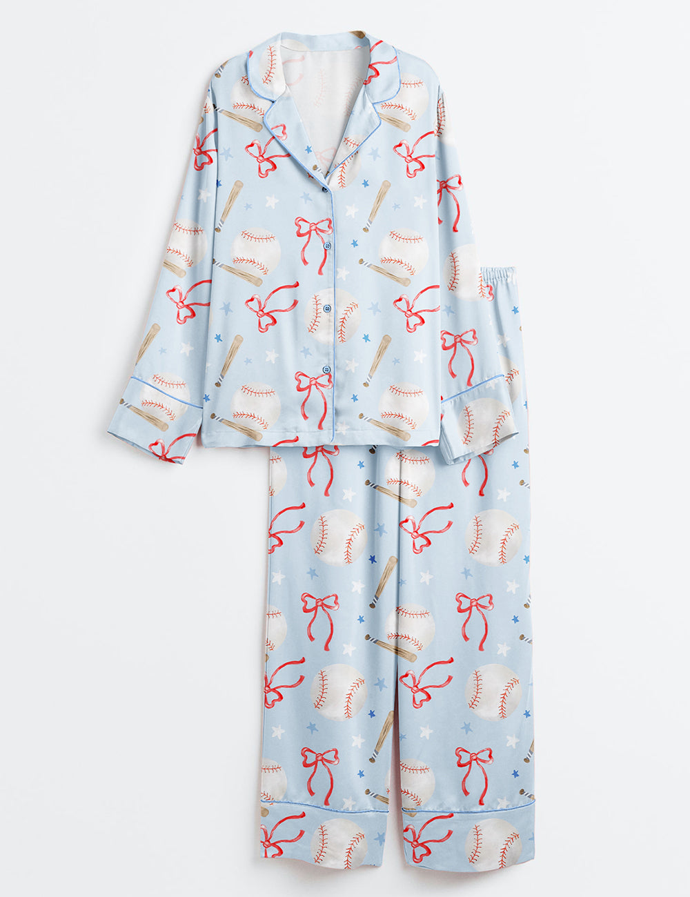 Women’s Coquette Baseball Long Sleeve Satin Pajama Set