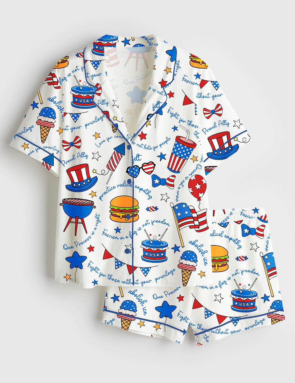 Women’s Liberal Fourth Of July Liberal Patriotic Secret Subtle FDT Print Short Sleeve Satin Pajama Set