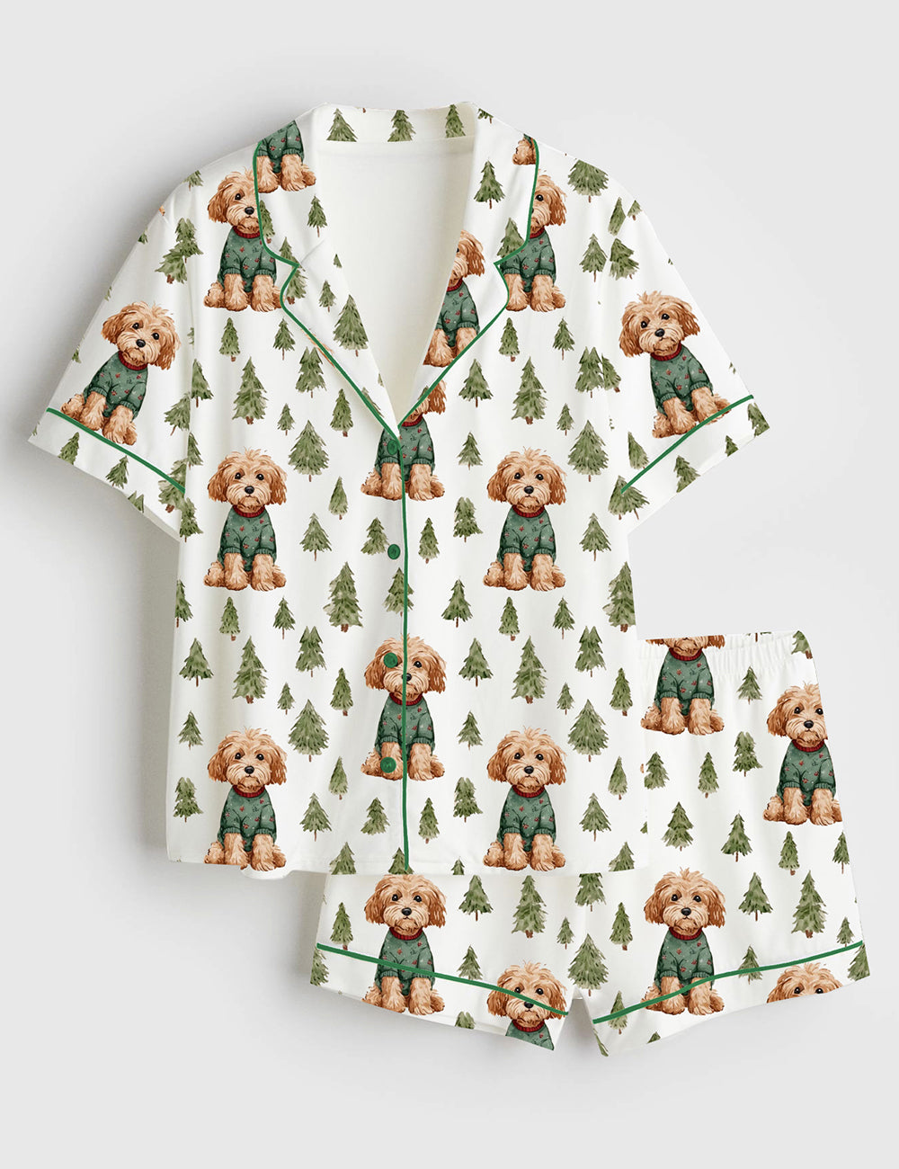 Women’s Christmas Dog Cockapoo Short Sleeve Satin Pajama Set