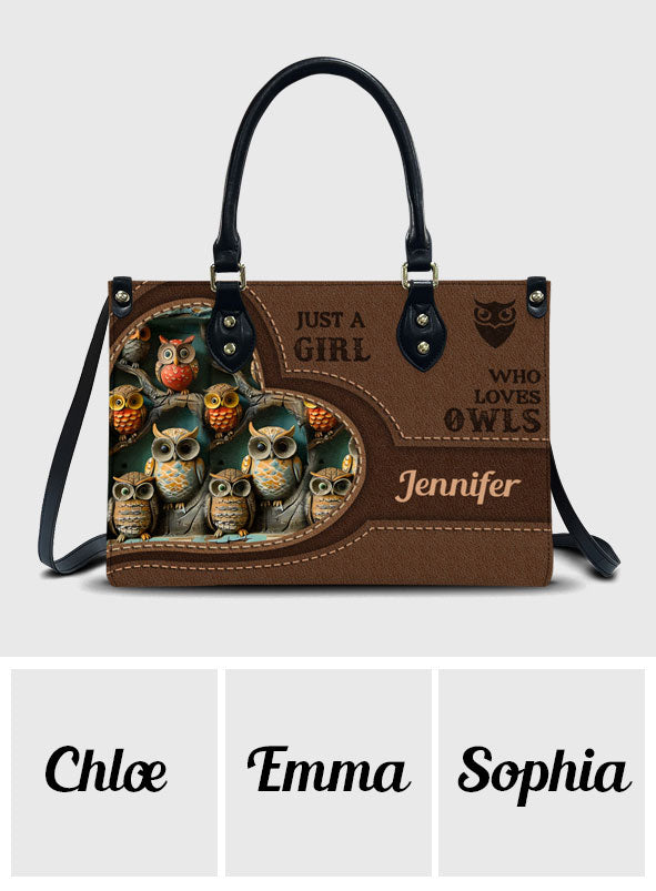 Just A Girl Who Loves Owls - Personalized Owl Leather Handbag