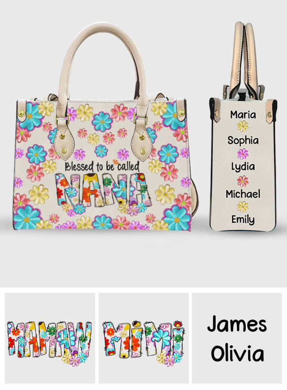 Blessed To Be Called Nana Floral Style - Personalized Grandma Leather Handbag