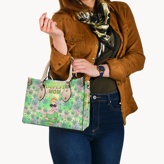 Mommy's Little Buds Dopest Mom Ever Any Title - Personalized Weed Leather Handbag