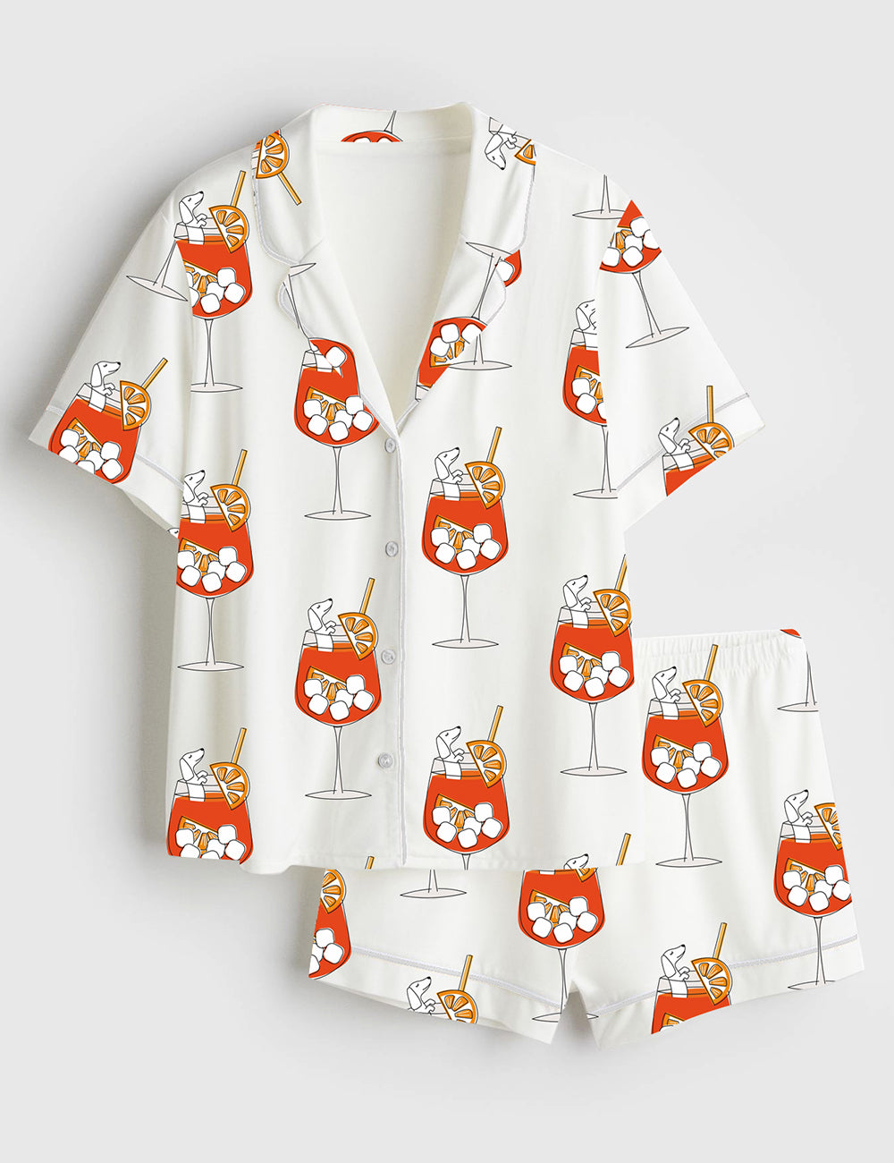 Women’s Aperol Spritz Dachshund Short Sleeve Satin Pajama Set