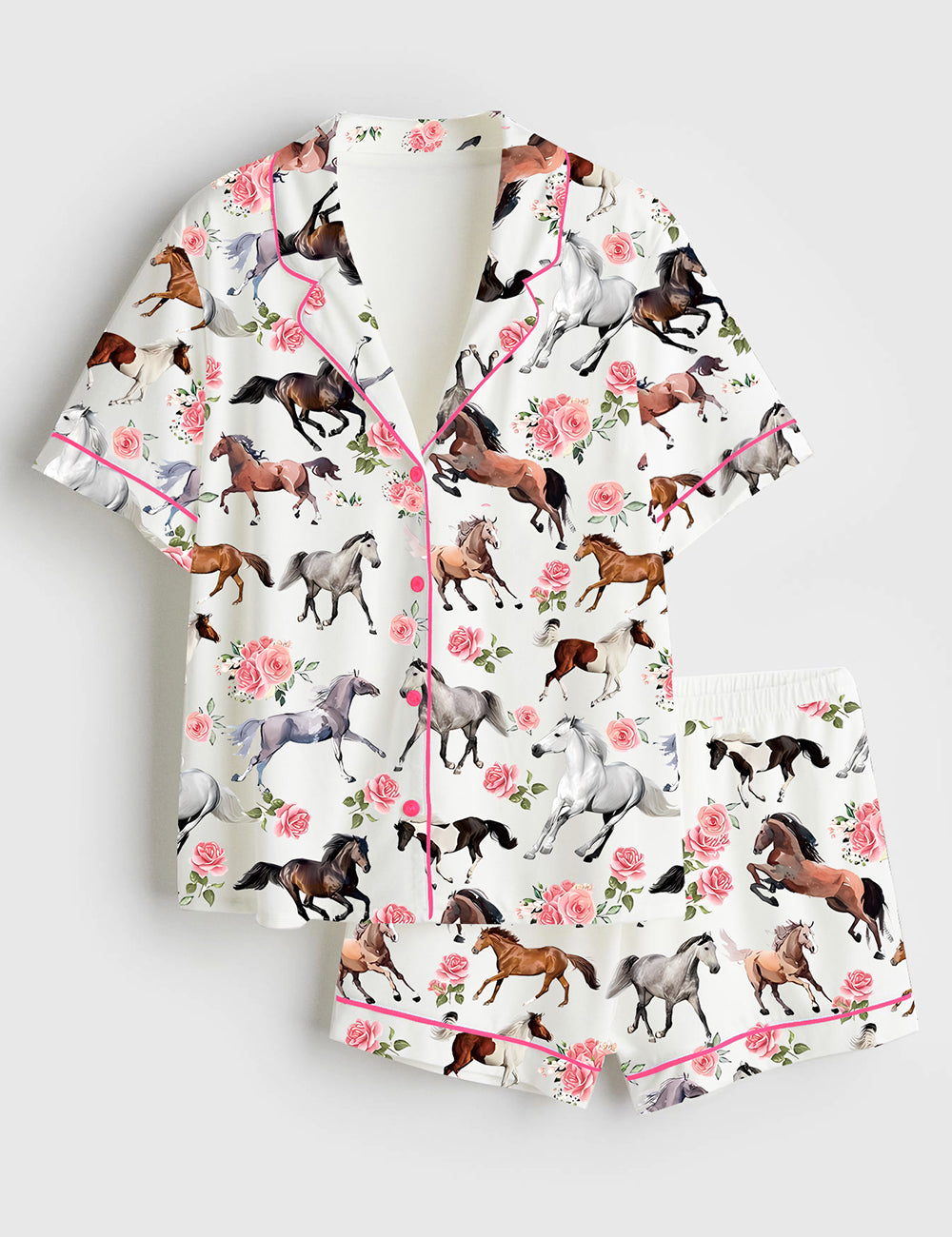 Women’s Western Kentucky Derby 151st Run For The Roses Horse Racing Lover Print Short Sleeve Satin Pajama Set