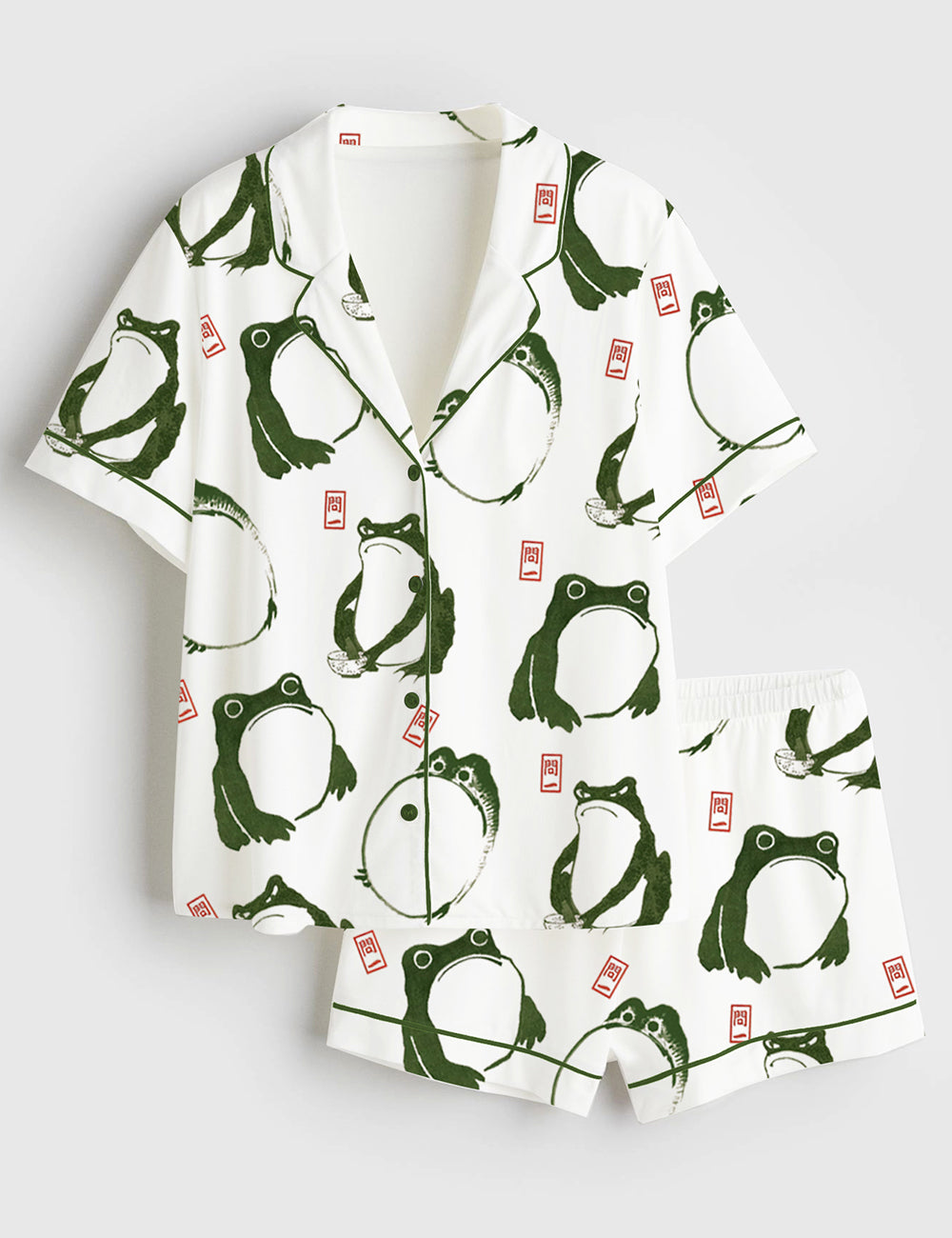 Women's Japanese Matsumoto Frog And Toad Short Sleeve Satin Pajama Set