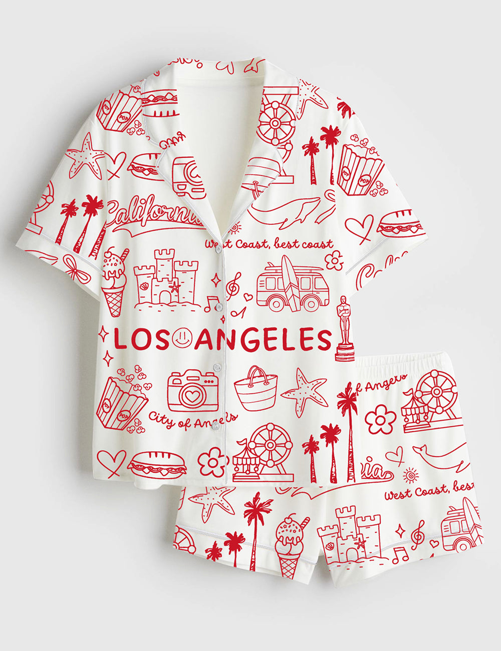 Women’s Los Angeles California Landmarks I Love LA Hollywood USA Short Sleeve Satin Pajama Set