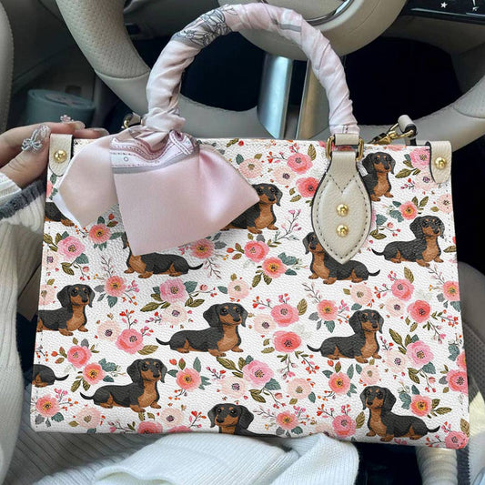 Leather Bag Charming Floral Dachshund