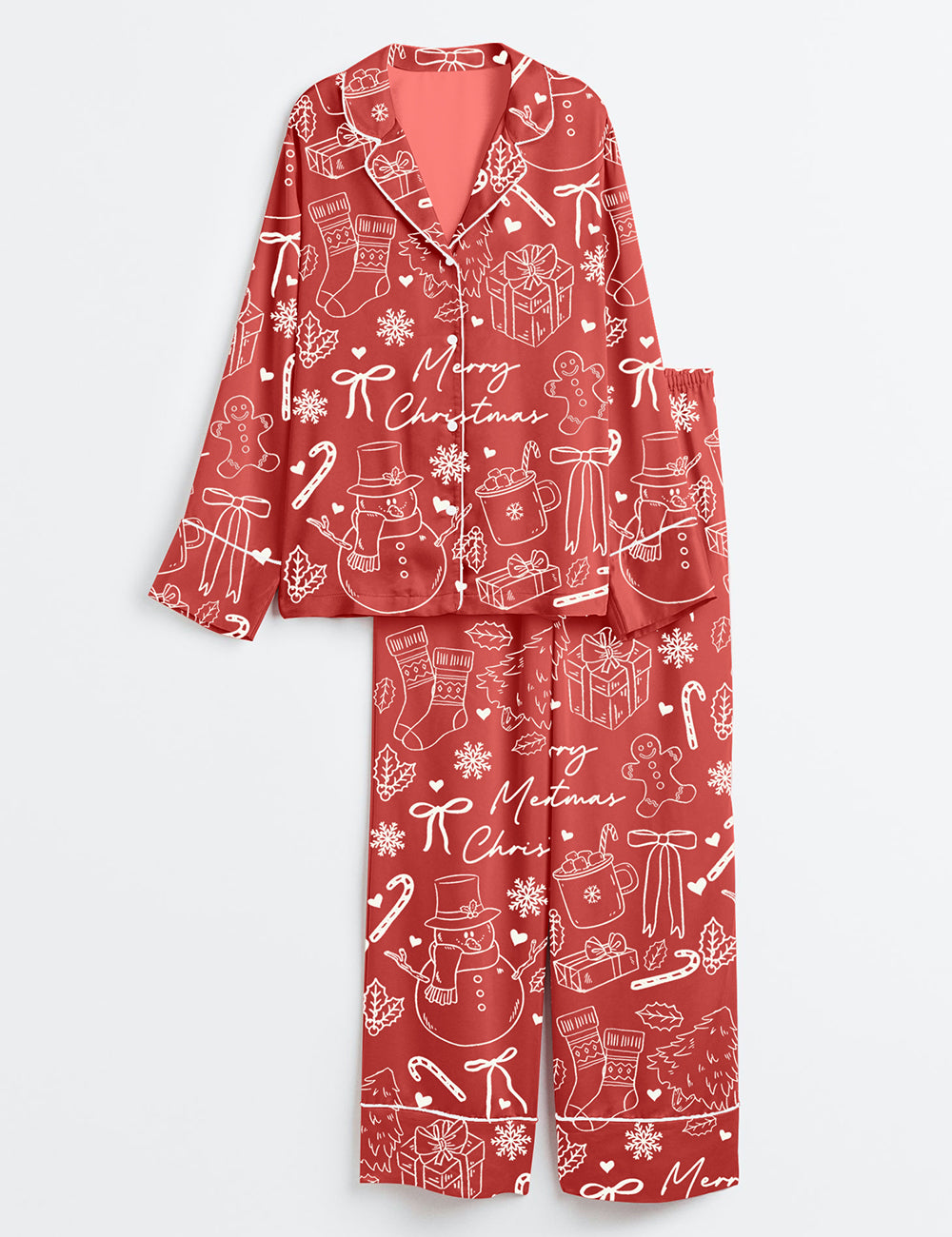 Women’s Merry Christmas Long Sleeve Satin Pajama Set