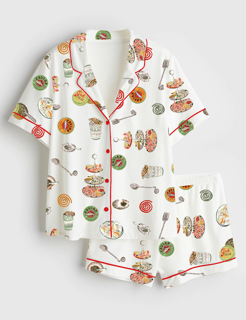 Women’s Caviar Art Print Short Sleeve Satin Pajama Set