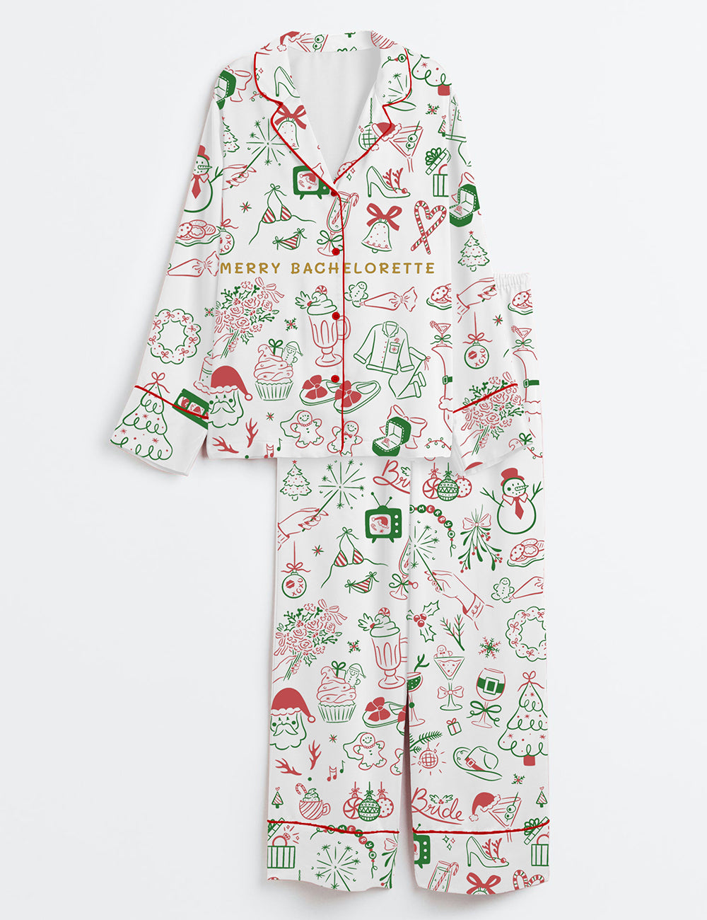 Women’s Christmas Bachelorette Long Sleeve Satin Pajama Set