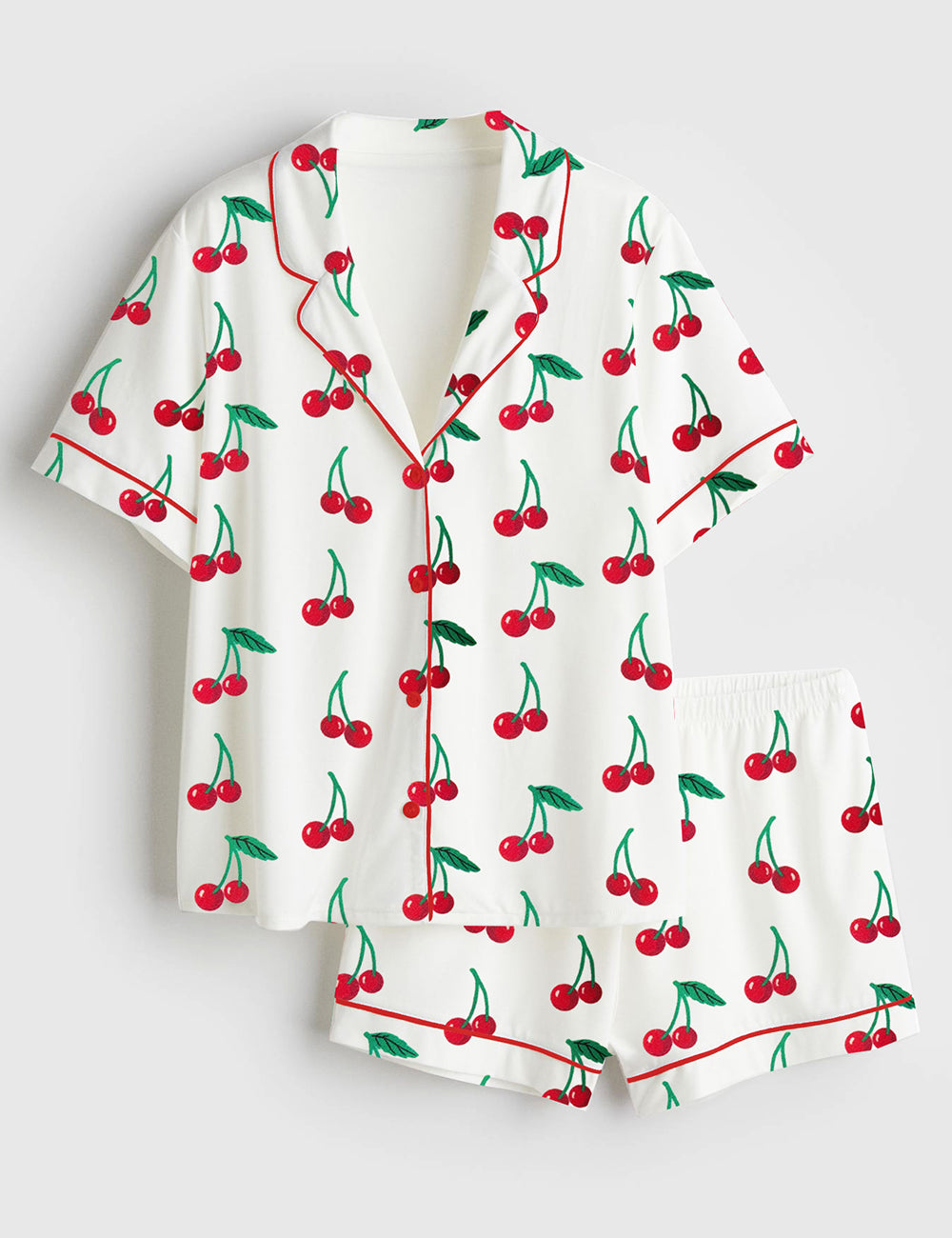 Women’s Cherry Cute Print Short Sleeve Satin Pajama Set