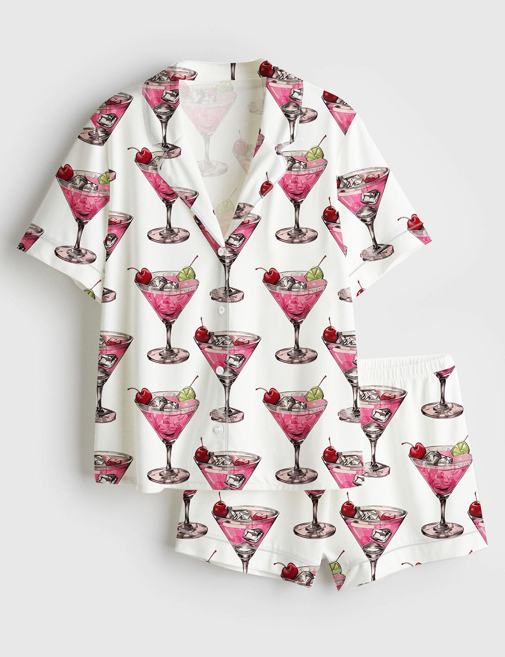 Women’s Cosmopolitan Cocktail Retro Bar Drink Short Sleeve Satin Pajama Set