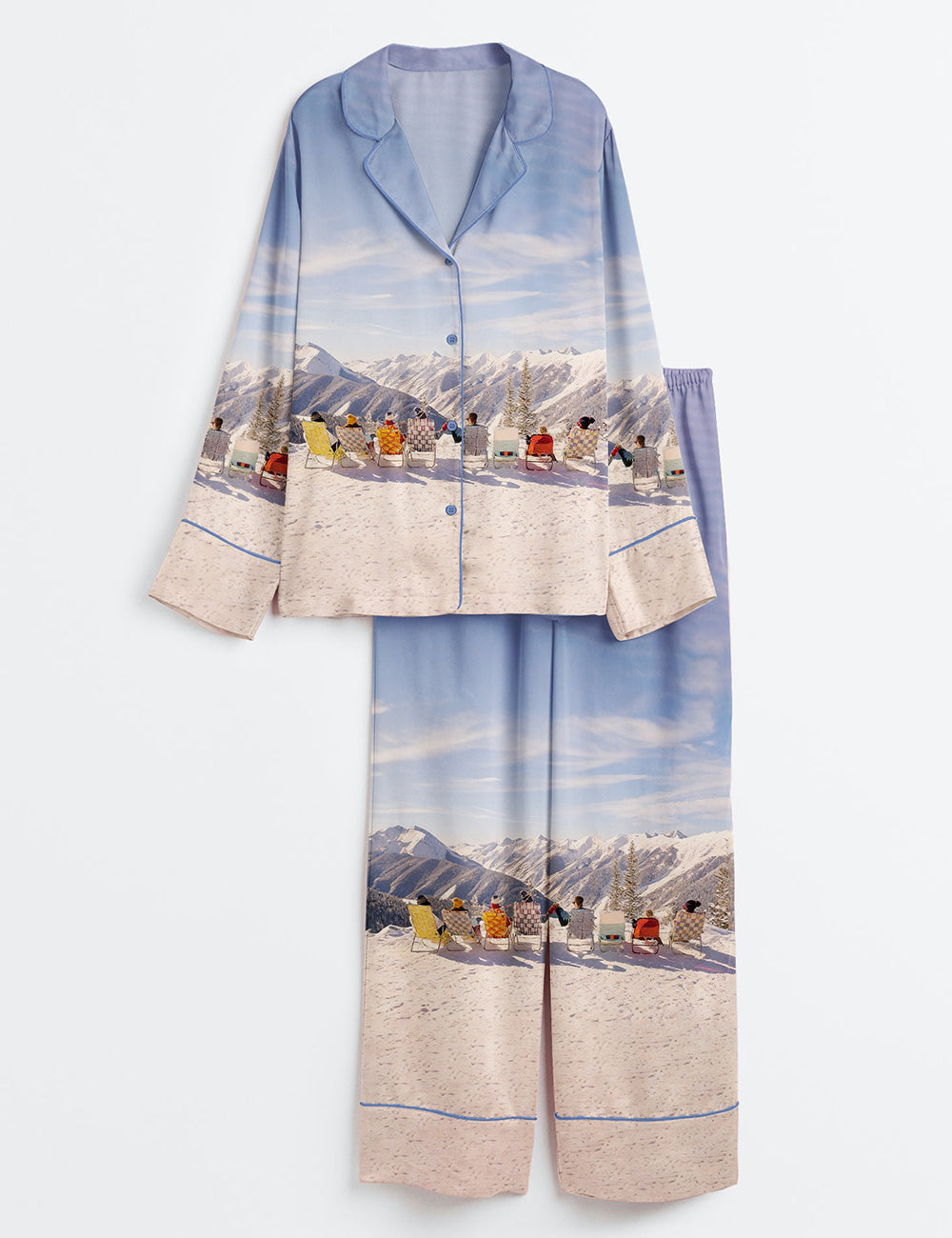 Women’s Vintage Skiing Adventurous Outdoor Dining Spots Apres Ski Long Sleeve Satin Pajama Set