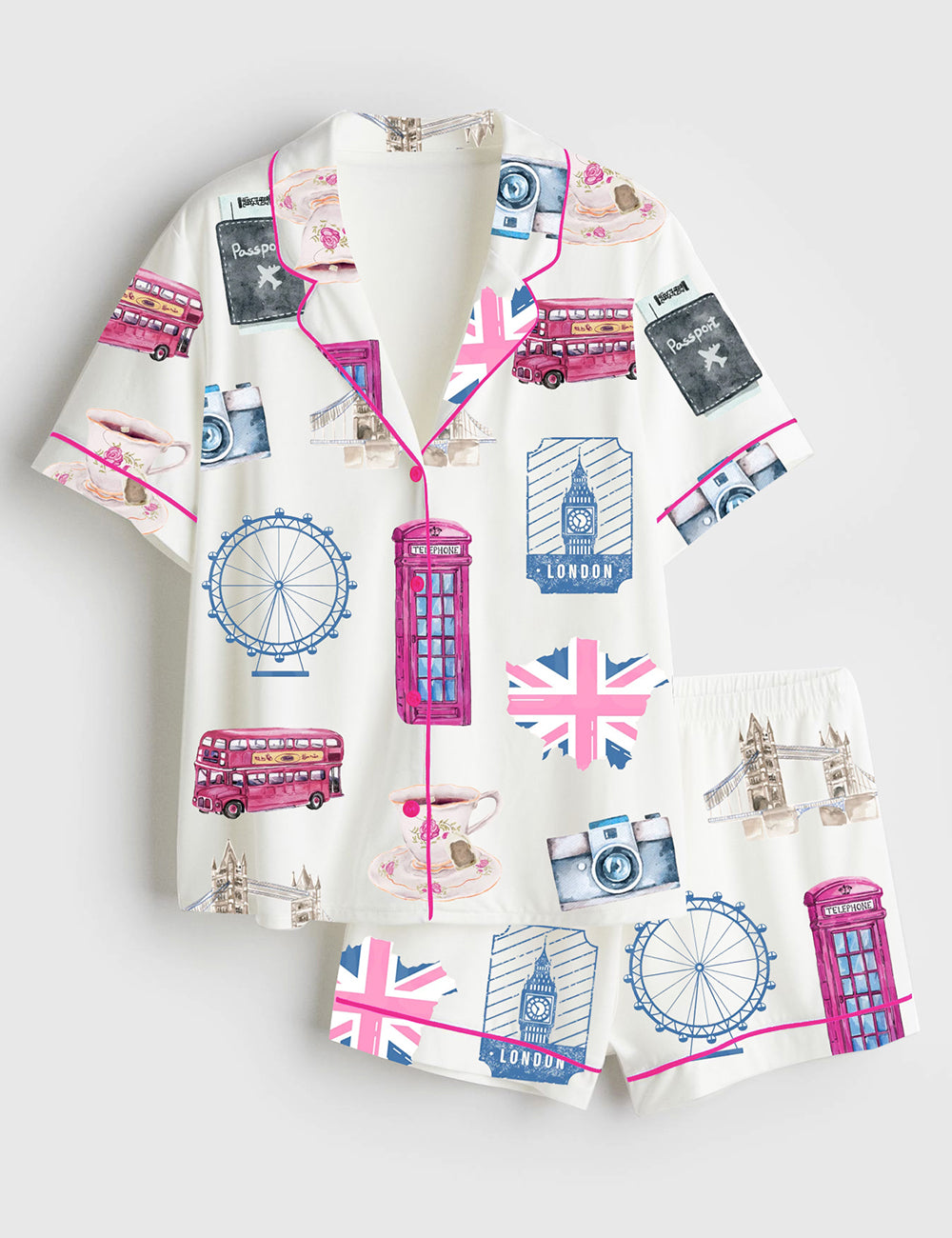 Women’s London Britain Girls Trip Amalfi Coast Lake Como Travel Short Sleeve Satin Pajama Set