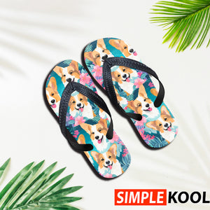 Corgi Hawaiian Flip-Flops - Comfortable Beachwear for Fun in the Sun