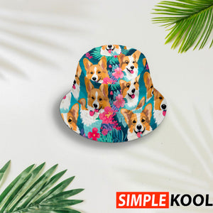 Corgi Hawaiian Bucket Hat - Cool and Cute, Perfect for Vacation