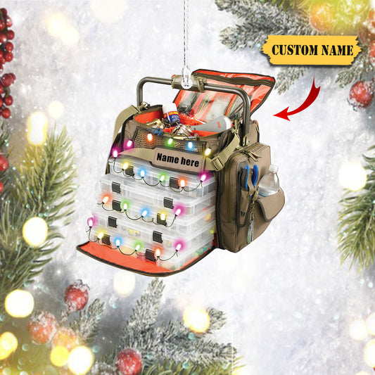 Fishing Christmas Fishing Bag With Christmas Light Personalized Christmas Ornament, Ornament Decoration, Ornament For Gift, Ornament Christmas