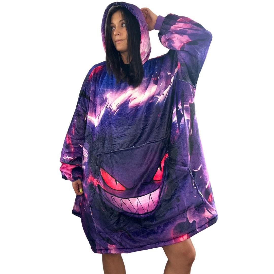 Gengar Oversized Blanket Hoodie – Glow-Inspired Sherpa Hoodie for Adults & Kids