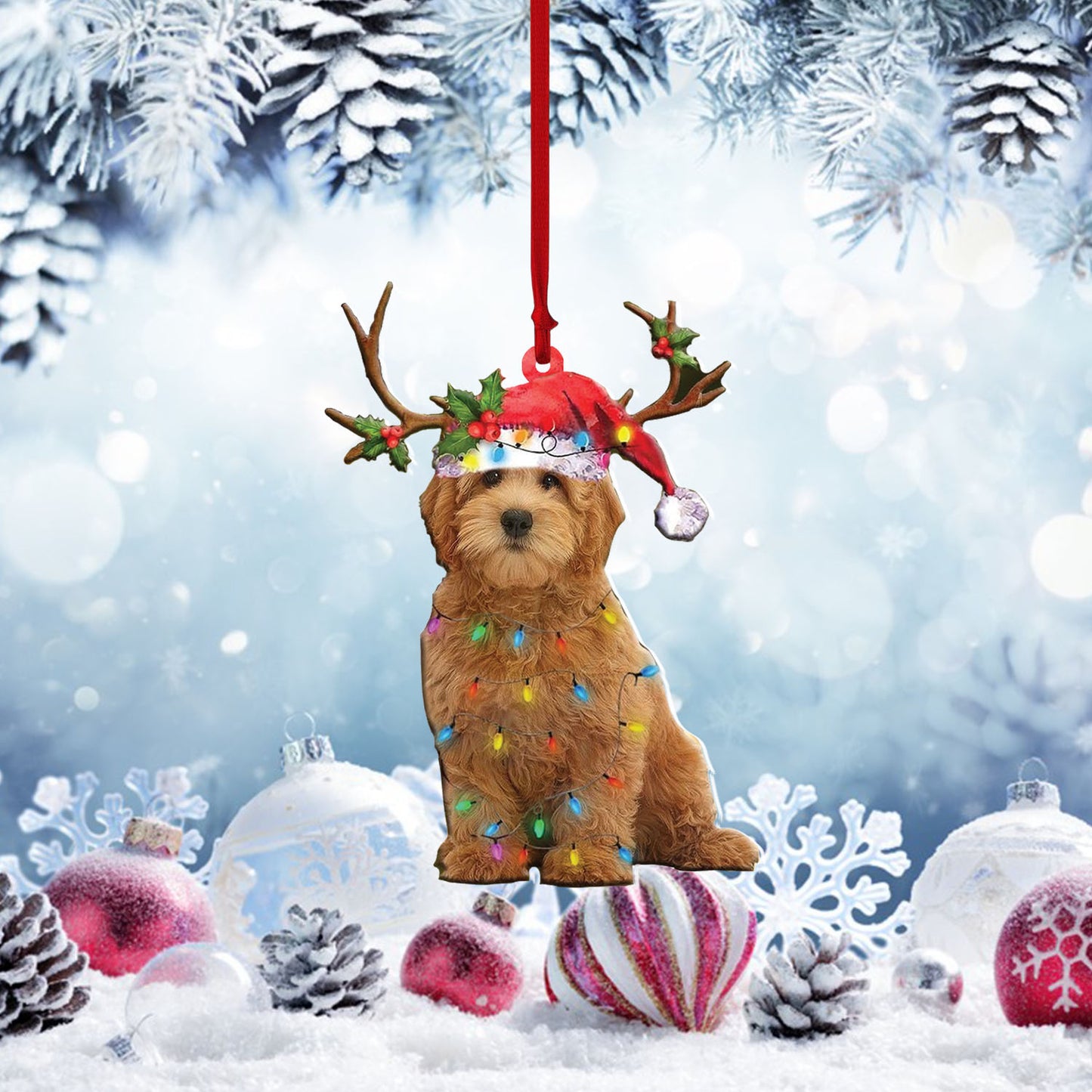 Goldendoodle Christmas Lights Shape Ornament, Ornament Decoration, Ornament Christmas - TeeZworldVN