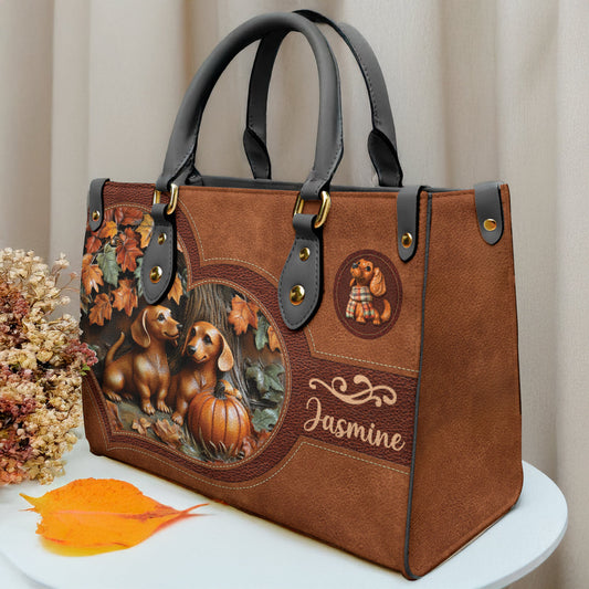 Personalized Dachshund Leather Bag Fall In Love
