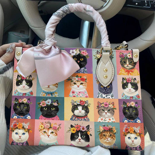 Leather Bag Feline Blooms