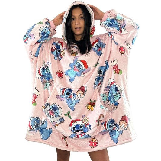 Stitch Oversized wearable Blanket Hoodie – Pink Sherpa Hoodie for Adults &Kids unisex snuggle