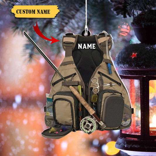 HomeDesign Personalized Fishing Ornament Custom Fishing Christmas Ornaments Fishing Vest Christmas Ornaments Gifts for Fishing Lovers Ornament 12, Ornament Decoration, Ornament For Gift, Ornament Christmas